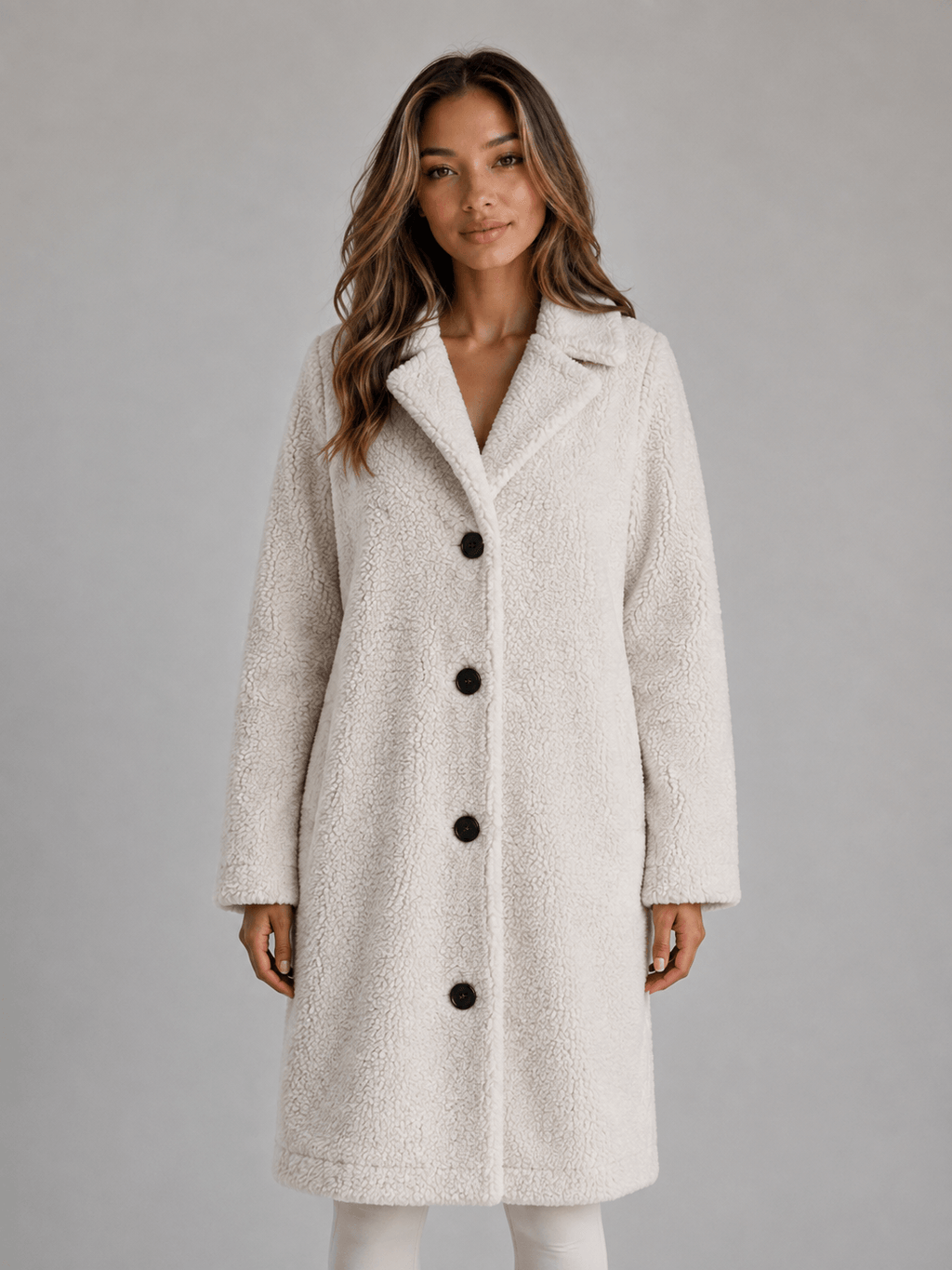 Women's Longline Teddy Borg Fleece Button-Front Winter Coat