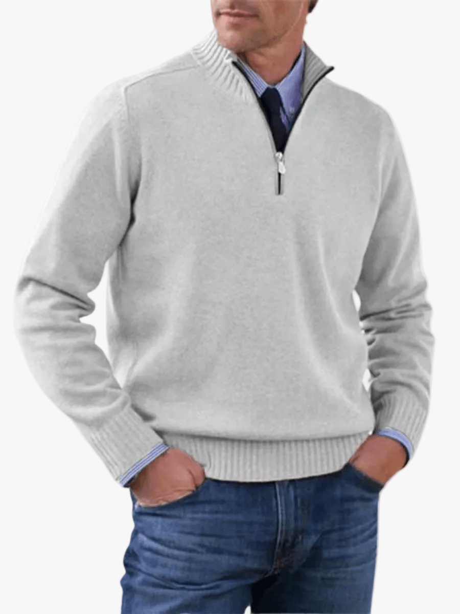 Men's Half-Zip Mock Neck Knitted Sweater with Ribbed Trim