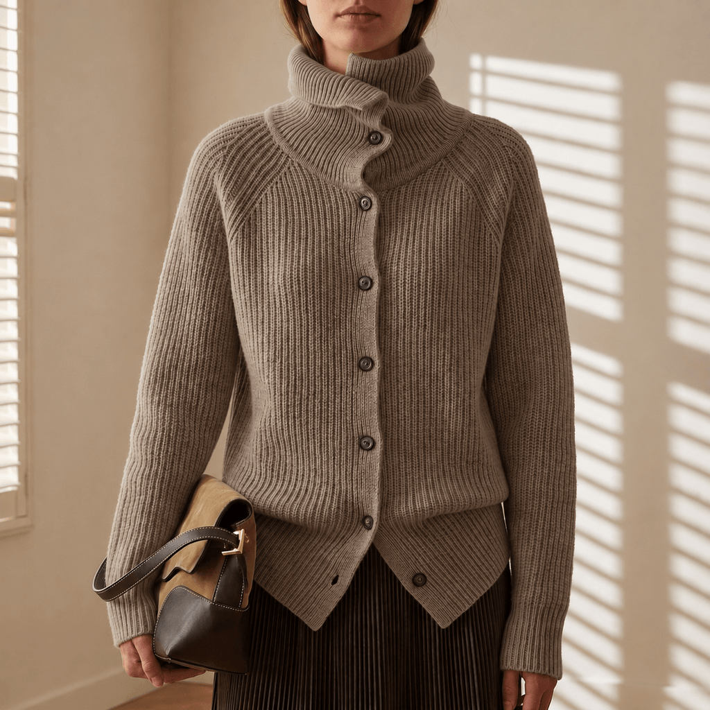 Antiparos Ribbed Turtleneck Knitted Cardigan for Women