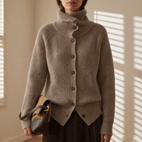 Antiparos Ribbed Turtleneck Knitted Cardigan for Women