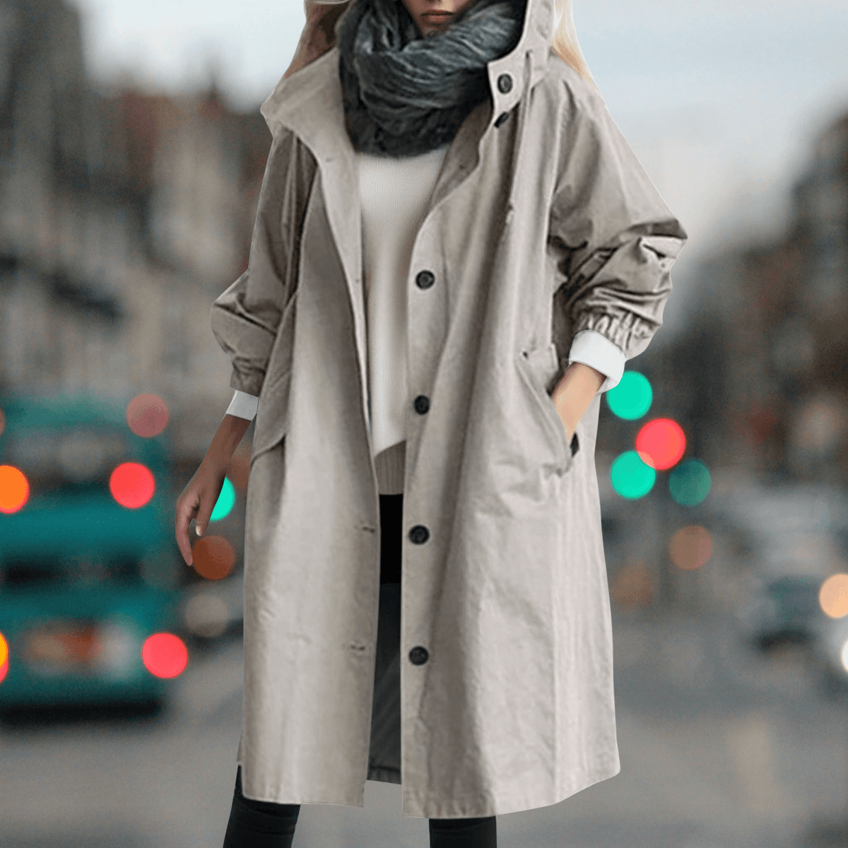Karmele Hooded High-Neck Cotton Blend Trench Coat for Women