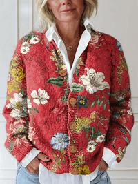 Lena Floral Print Button-Down Knitted Cardigan Sweater for Women