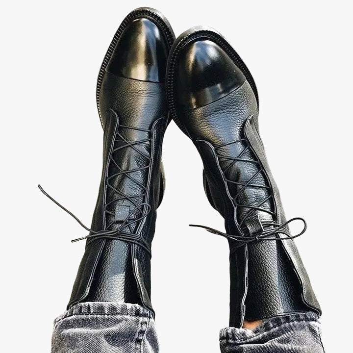 Lace-Up Cap Toe Fall Boots with Ankle-High Faux Leather Shaft