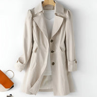 Delyth Notch-Lapel Women's Belted Trench Coat with Clean Tailored Line