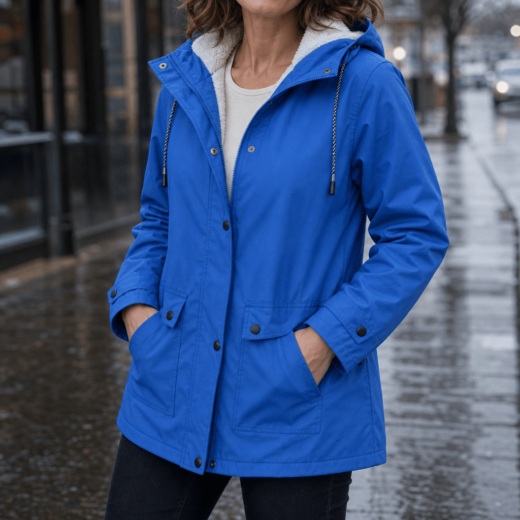 Plush-Lined Waterproof Hooded Jacket for Women