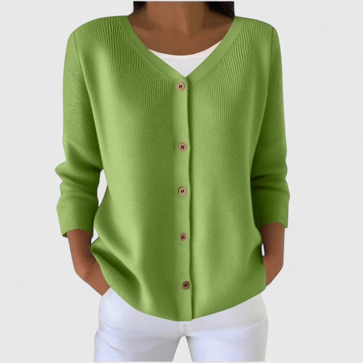 Wena Button-Front V-Neck Knitted Cardigan with Hood for Women