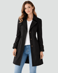 Women's Tailored Cotton Blend Trench Jacket with Classic Lapel Mid-Length Fit
