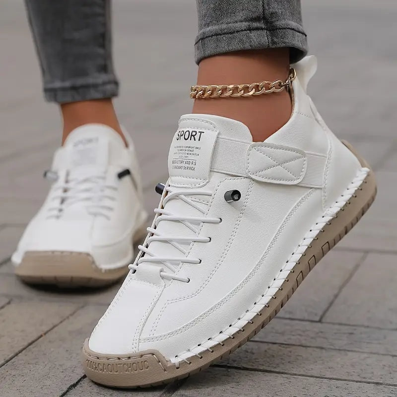 Women's Leather Lace-Up Sneakers with Adjustable Strap for Comfort