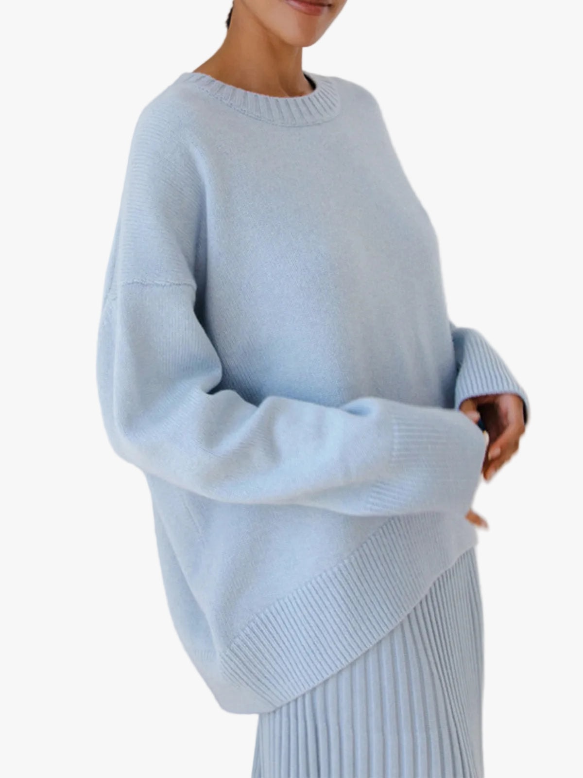Oversized Crew Neck Sweaters for Women with Rib Trim for Fall Layering