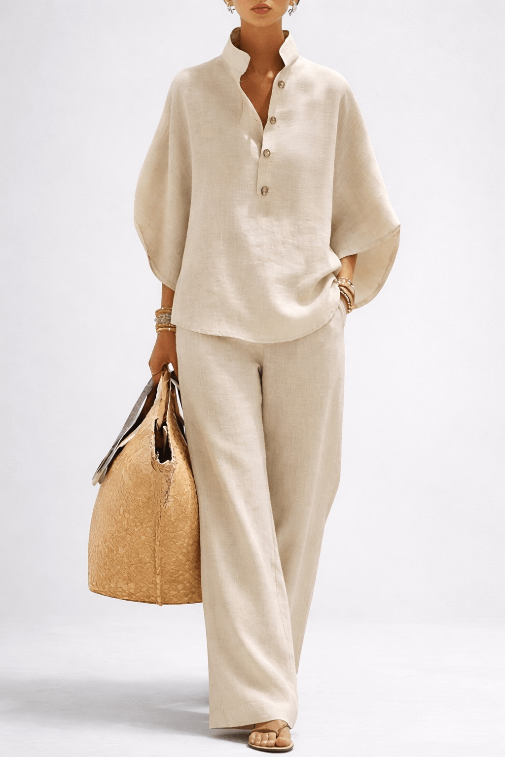Women's Collared Wide-Leg Trouser Two Piece Outfit Set