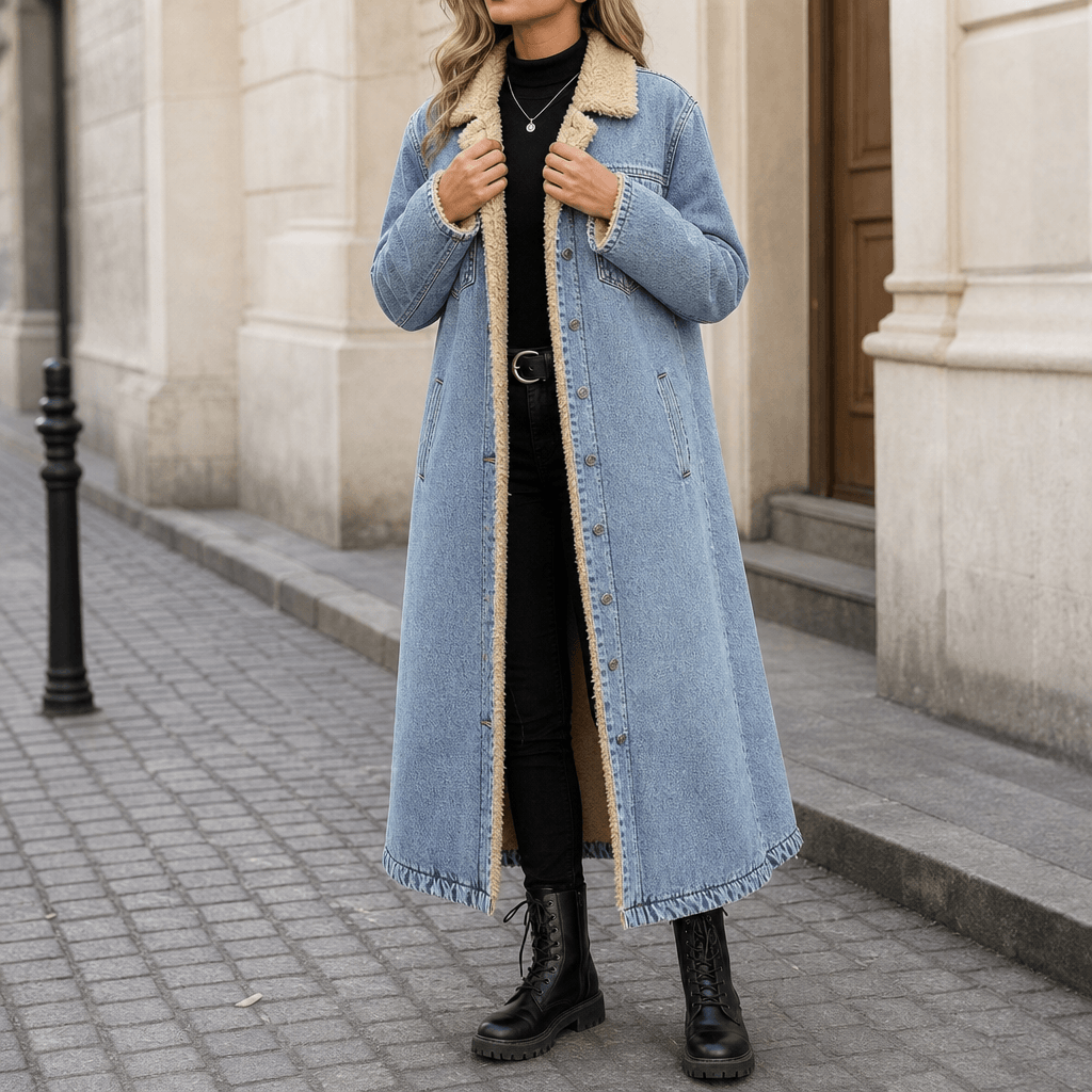 Denora Sherpa-Lined Full-Length Denim Winter Coat for Women