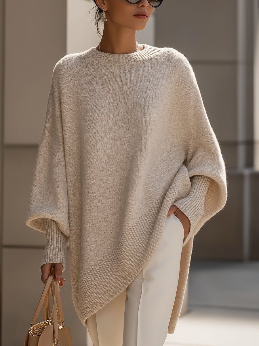 Emma Oversized Asymmetric-Hem Wool Blend Knitted Sweater for Women