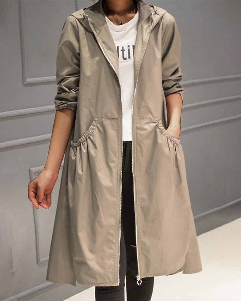 Maialen Hooded Oversized Cotton-Blend Trench Coat for Women