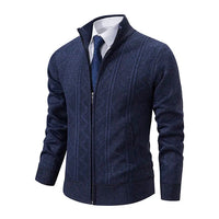 Men's Zip-Up Knit Cardigan with Stand Collar and Geometric Pattern