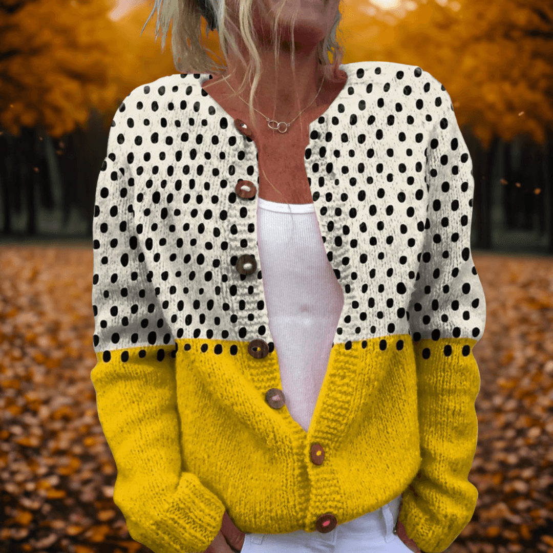 Adeline Polka Dot Colorblock Knitted Cardigan Sweater for Women