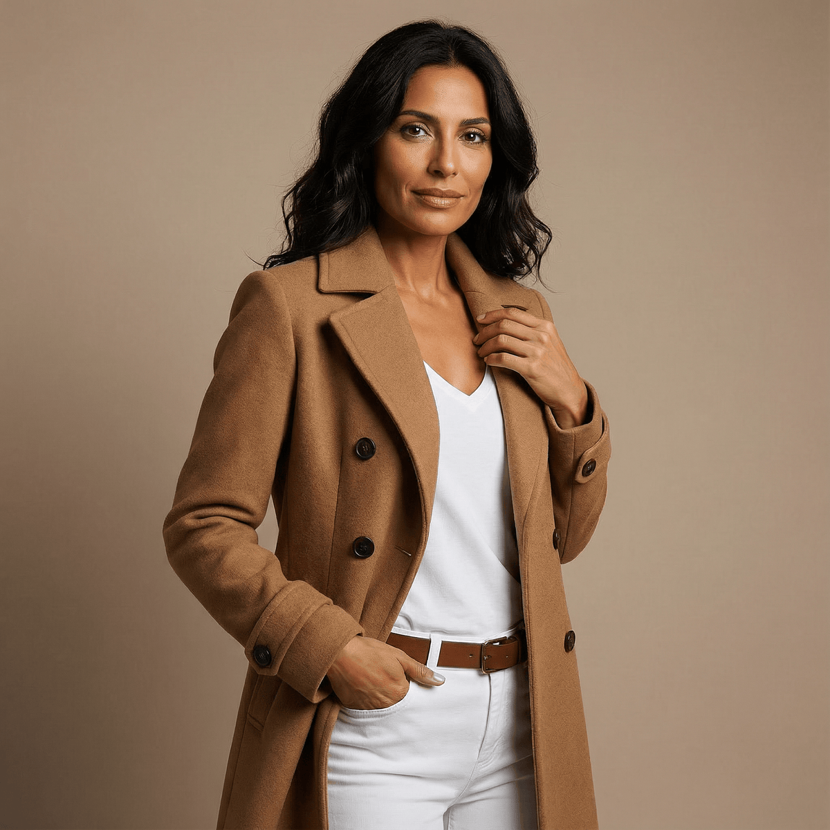 Lerrie Women's Double-Breasted Wool Blend Winter Coat with Notch Lapels