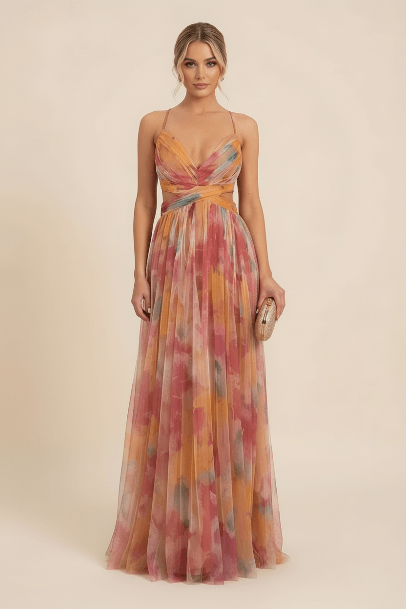 Angela Floral Print Cutout Waist Maxi Dress for Autumn Wedding Guests