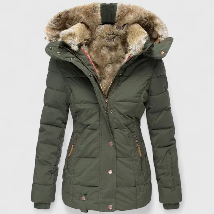 Veyzandra Women's Faux Fur Hooded Puffer Winter Coat with Adjustable Hood and Pockets