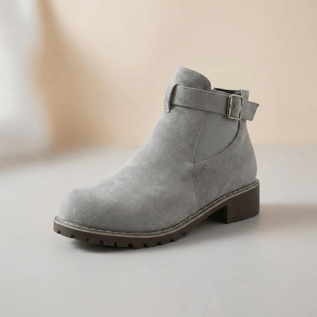 Stridella Suede-Look Women's Ankle Boots with Buckle Strap and Chunky Lug Sole