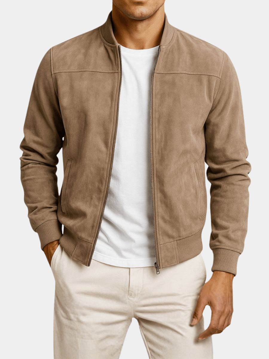 Men's Faux Suede Bomber Jacket with Textured Finish