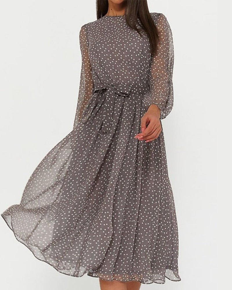 Isabelle Polka Dot A Line Midi Dress Fall Dresses for Women