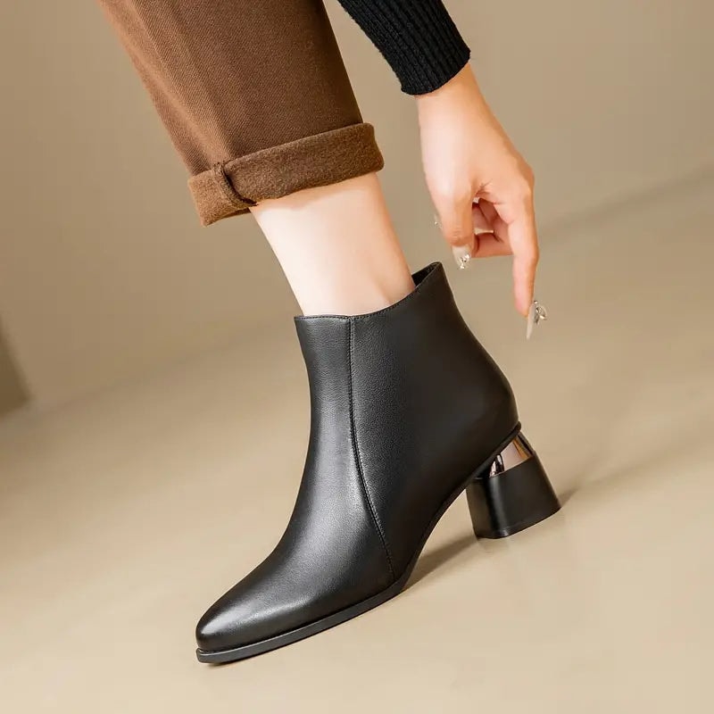 Nyla Pointed-Toe Faux Leather Women's Boots with Block Heel