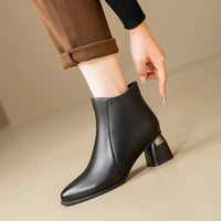 Nyla Pointed-Toe Faux Leather Women's Boots with Block Heel