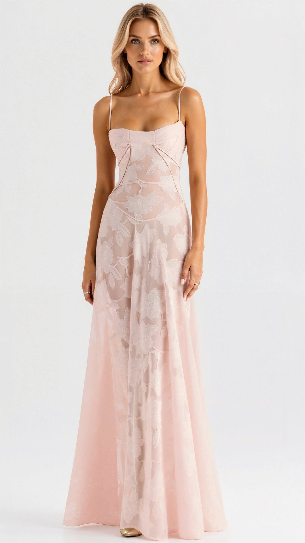 Women's Floral Bustier Maxi Wedding Guest Dress with Lace-Up Corset Back