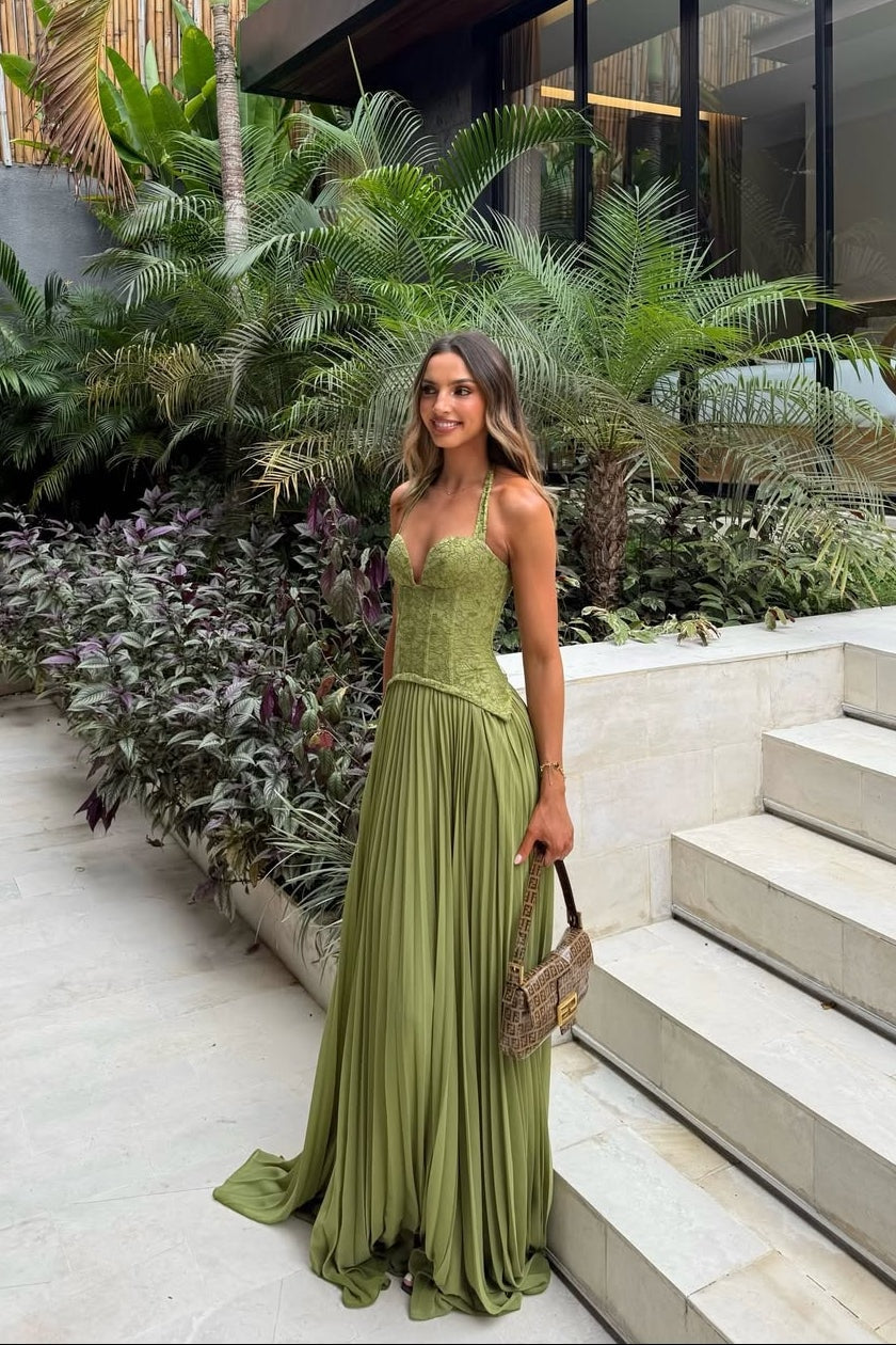 Kenley Pleated Corset Lace Maxi Dress for Homecoming Dresses Look