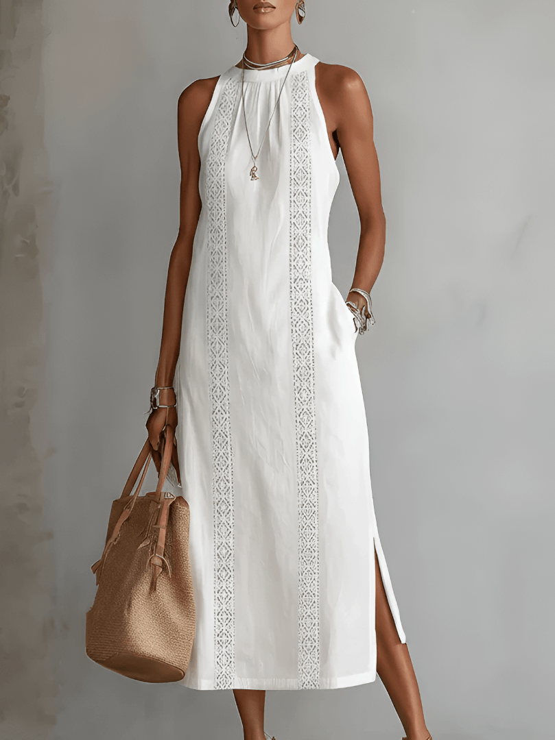 Lace Panel Midi Fall Dresses for Women with Side Slits for Wedding Guest Looks