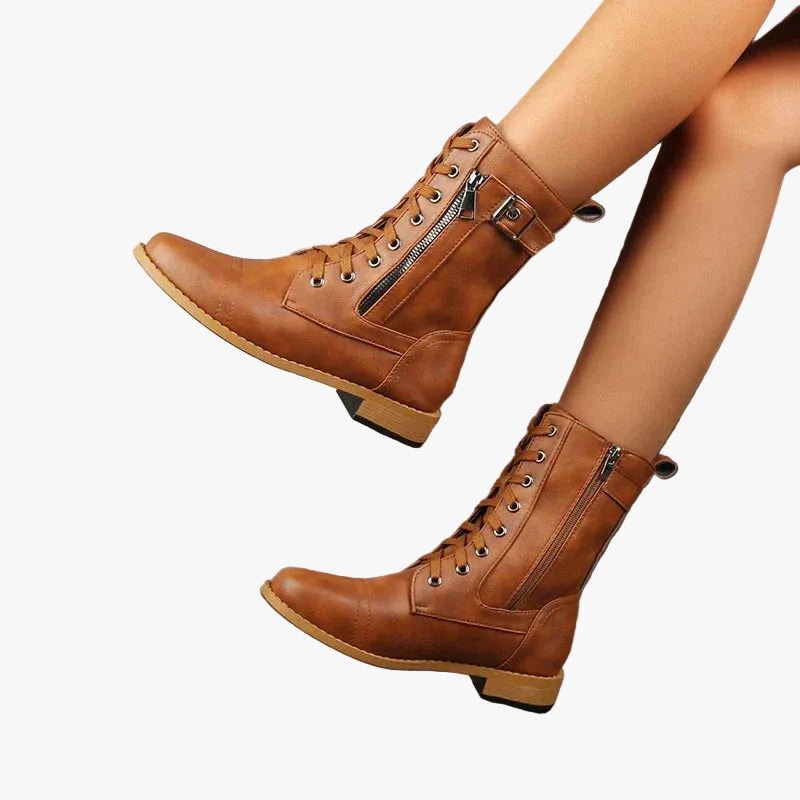 Lace-Up Ankle Fall Boots with Side Zipper and Buckle Strap