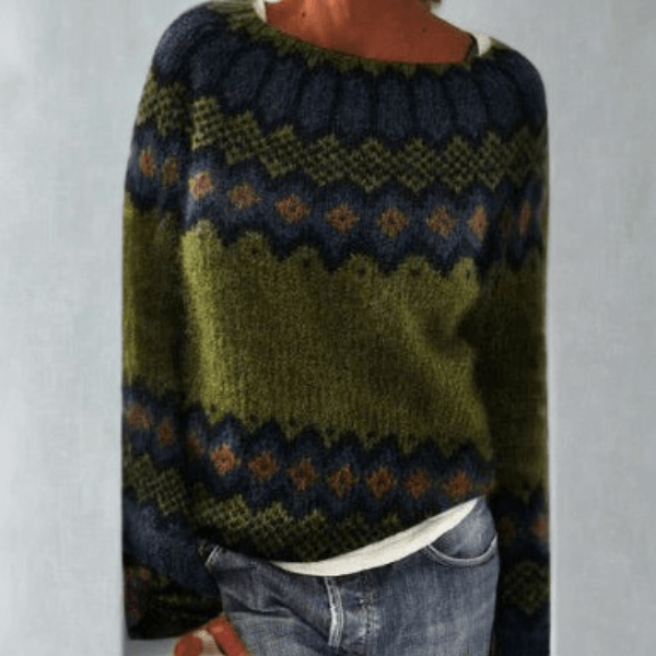 Fair Isle Pattern Knit Pullover Sweater for Women