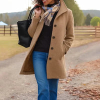 Heledd Notch-Lapel Longline Wool-Blend Winter Coat for Women