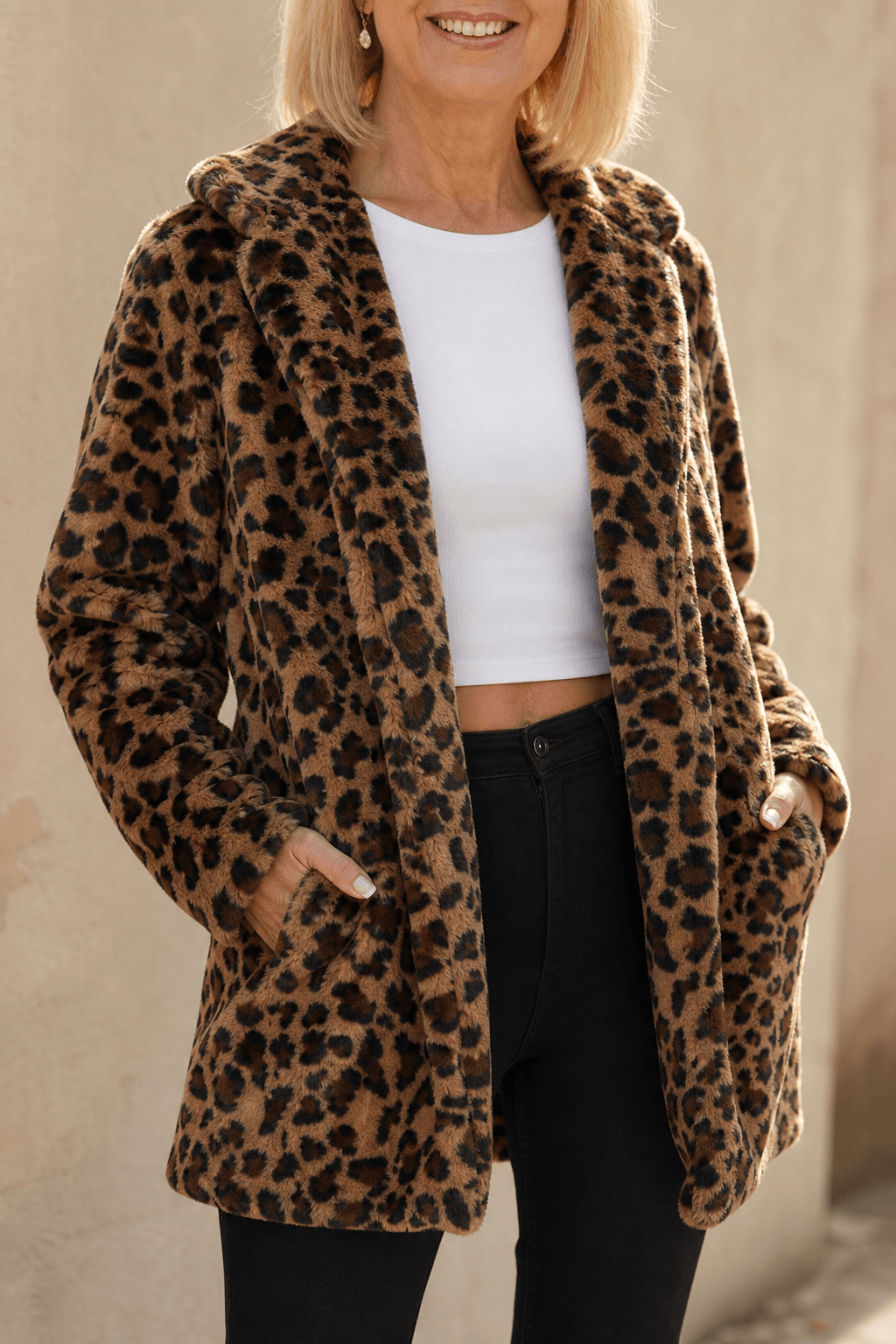 Leora Leopard Print Faux Fur Longline Winter Coat for Women