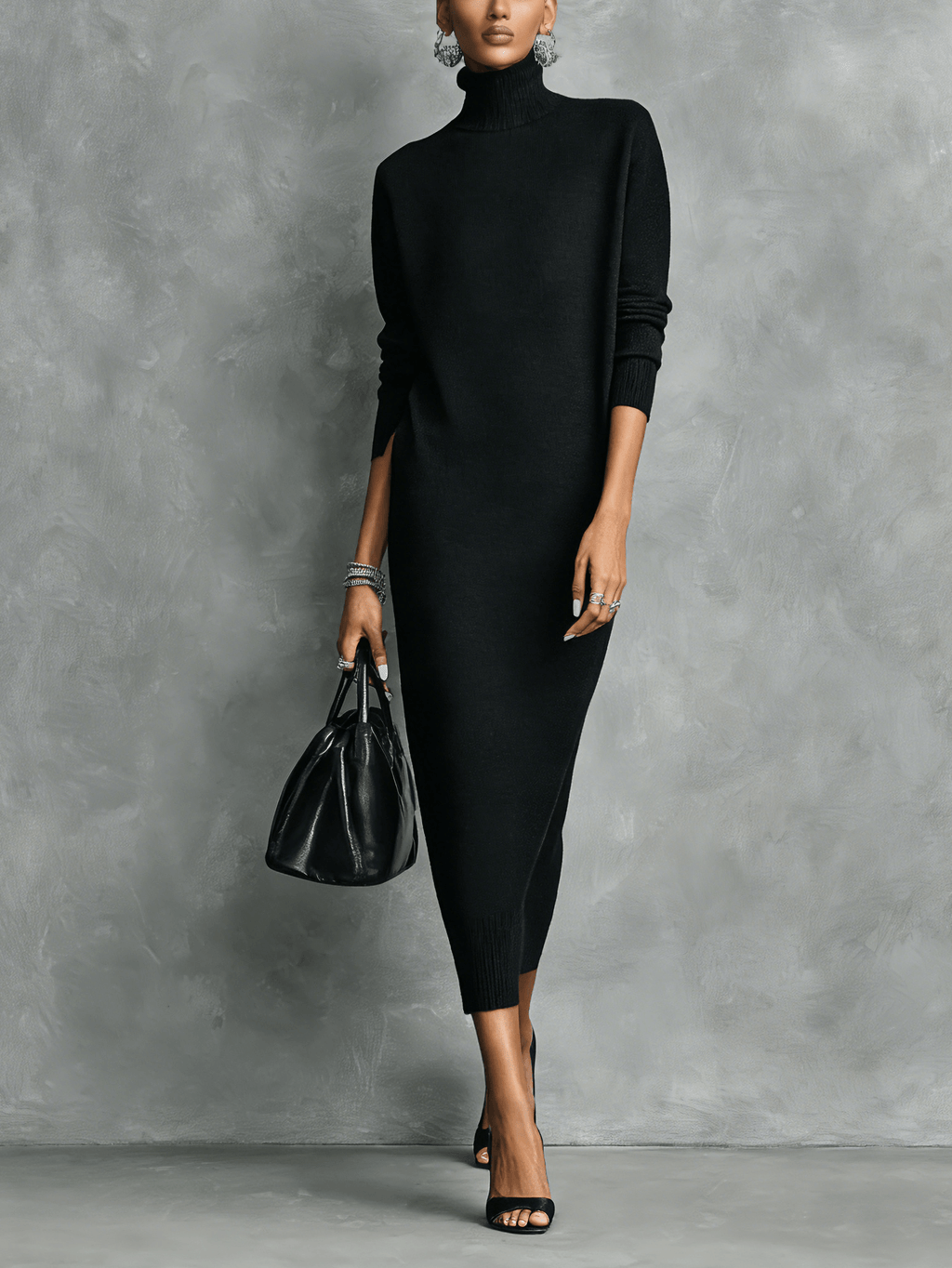 Maelys Turtleneck Knit Sweater Dress with Midi Length