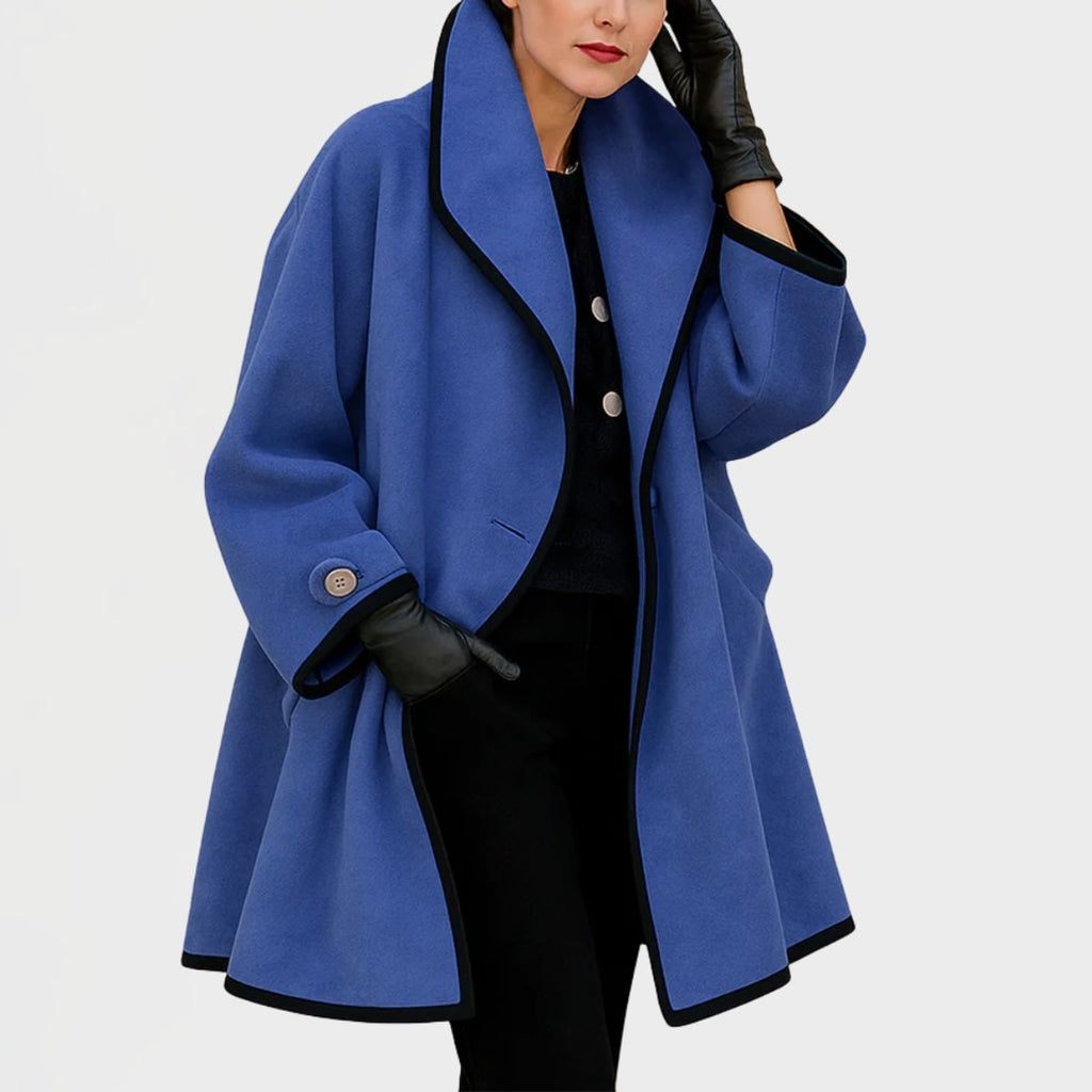 Women's Oversized Wool-Blend Swing Winter Coat with Contrast Trim