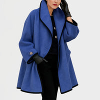 Women's Oversized Wool-Blend Swing Winter Coat with Contrast Trim