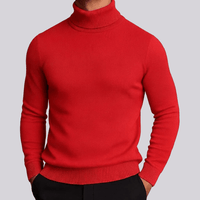 Men's Ribbed Turtleneck Knit Sweater with Long Sleeves for Fall Layering