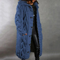 Chunky Hooded Long Cable-Knit Women's Cardigan with Pockets