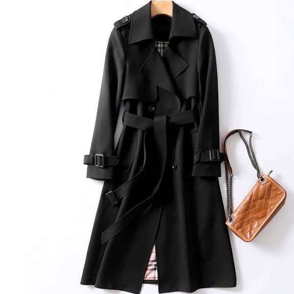Double-Breasted Belted Trench Coat with Classic Lapel Collar