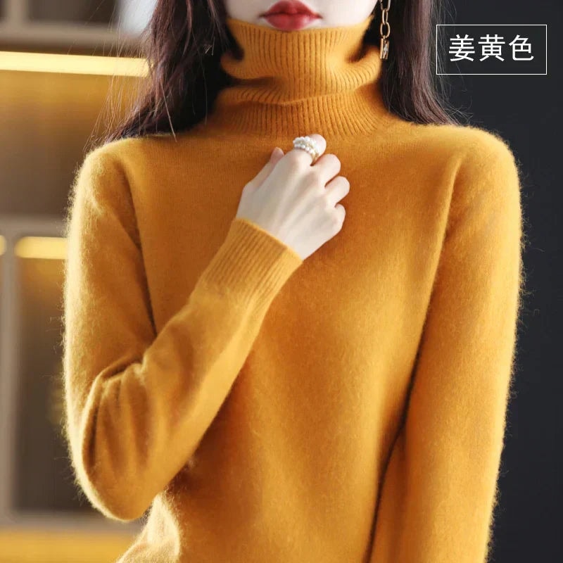 Women's Knit Turtleneck Sweater with Ribbed Cuffs