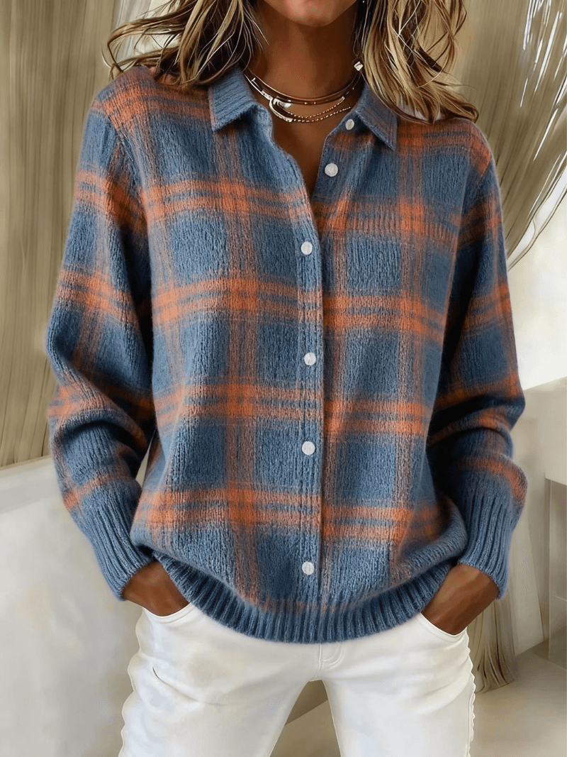 Esmeralda Women's Plaid Cotton Blend Long Sleeve Button-Up Blouse
