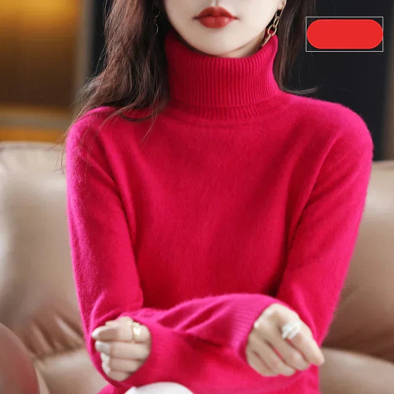 Emma Women's Pure Cashmere Turtleneck Knitted Sweater for Cold Weather