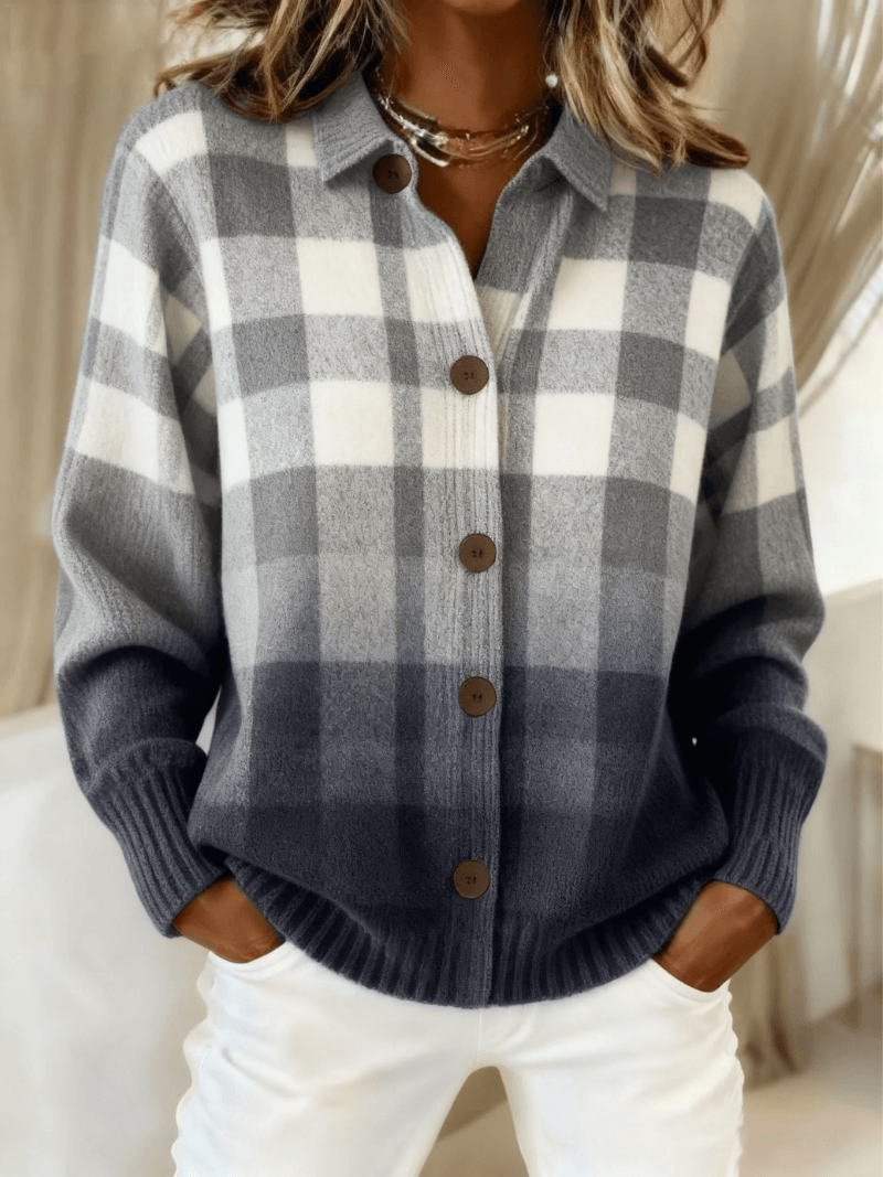 Esmeralda Women's Plaid Cotton Blend Long Sleeve Button-Up Blouse