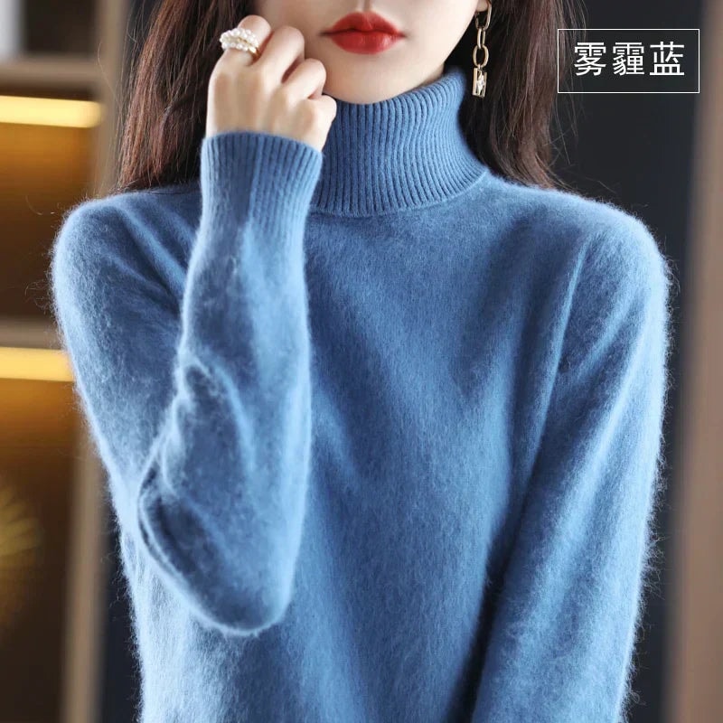Women's Knit Turtleneck Sweater with Ribbed Cuffs