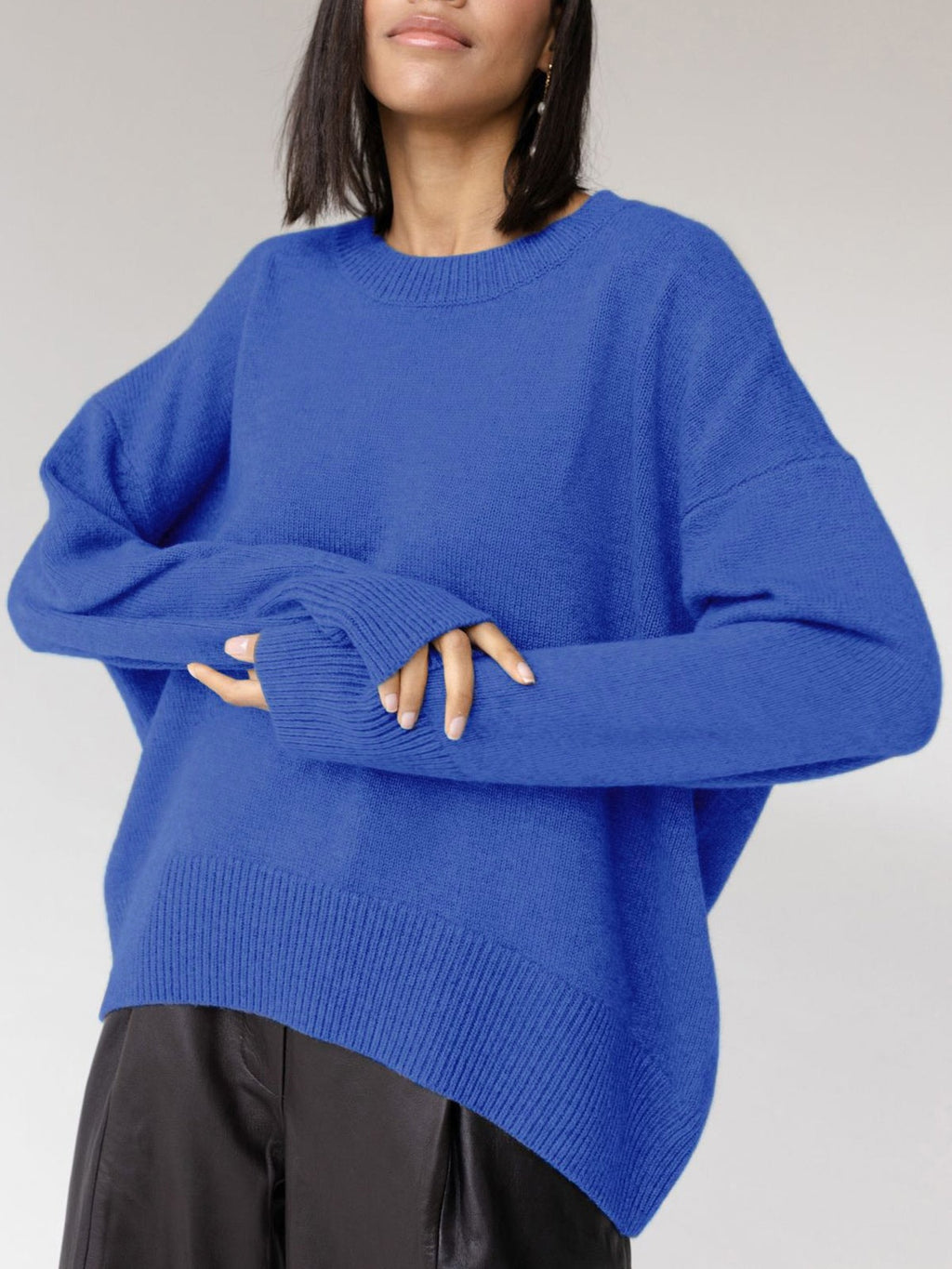 Oversized Crew Neck Sweaters for Women with Rib Trim for Fall Layering
