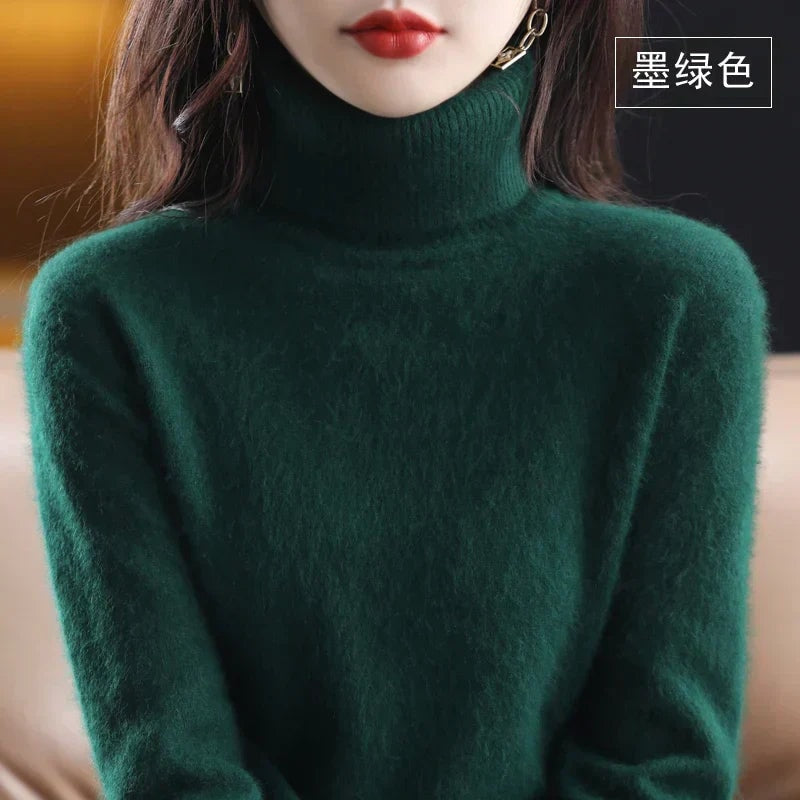 Women's Knit Turtleneck Sweater with Ribbed Cuffs