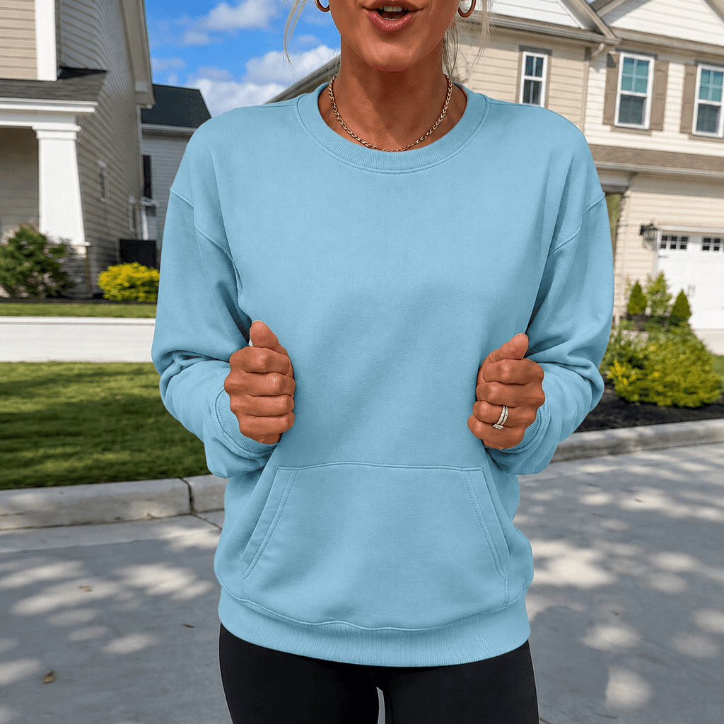 Women's Oversized Kangaroo Pocket Fleece Crewneck Sweatshirt