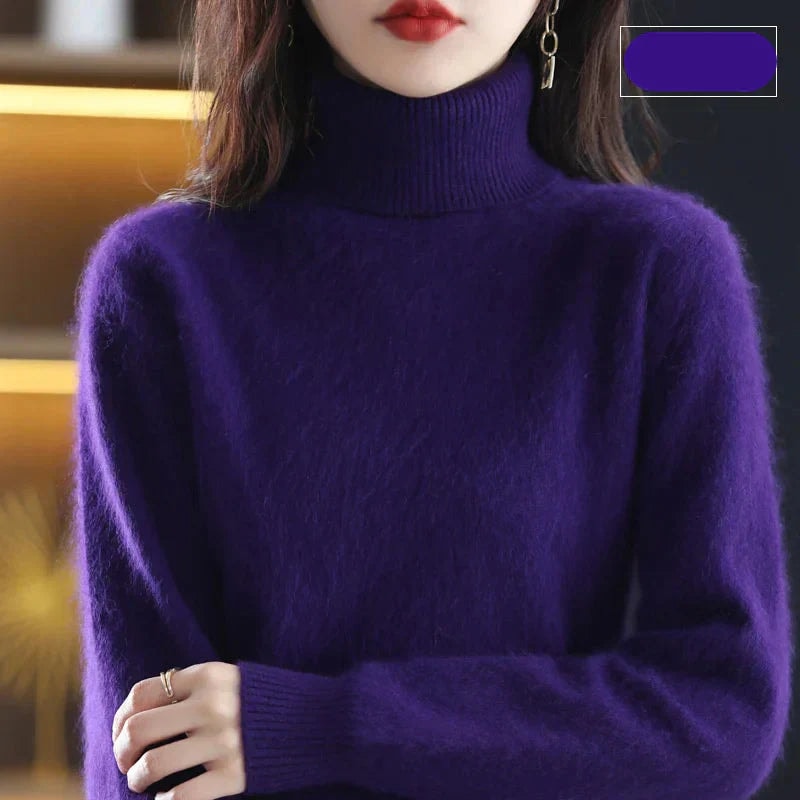Emma Women's Pure Cashmere Turtleneck Knitted Sweater for Cold Weather