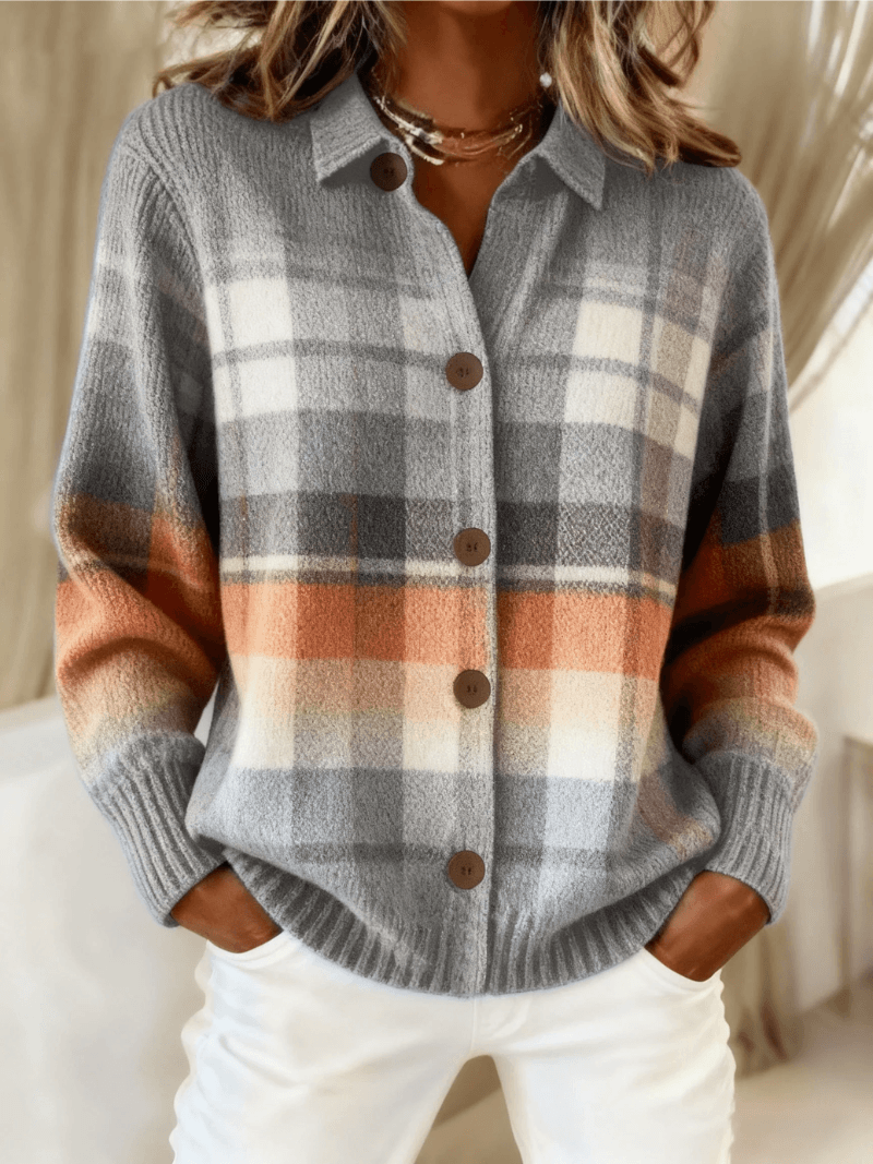 Esmeralda Women's Plaid Cotton Blend Long Sleeve Button-Up Blouse